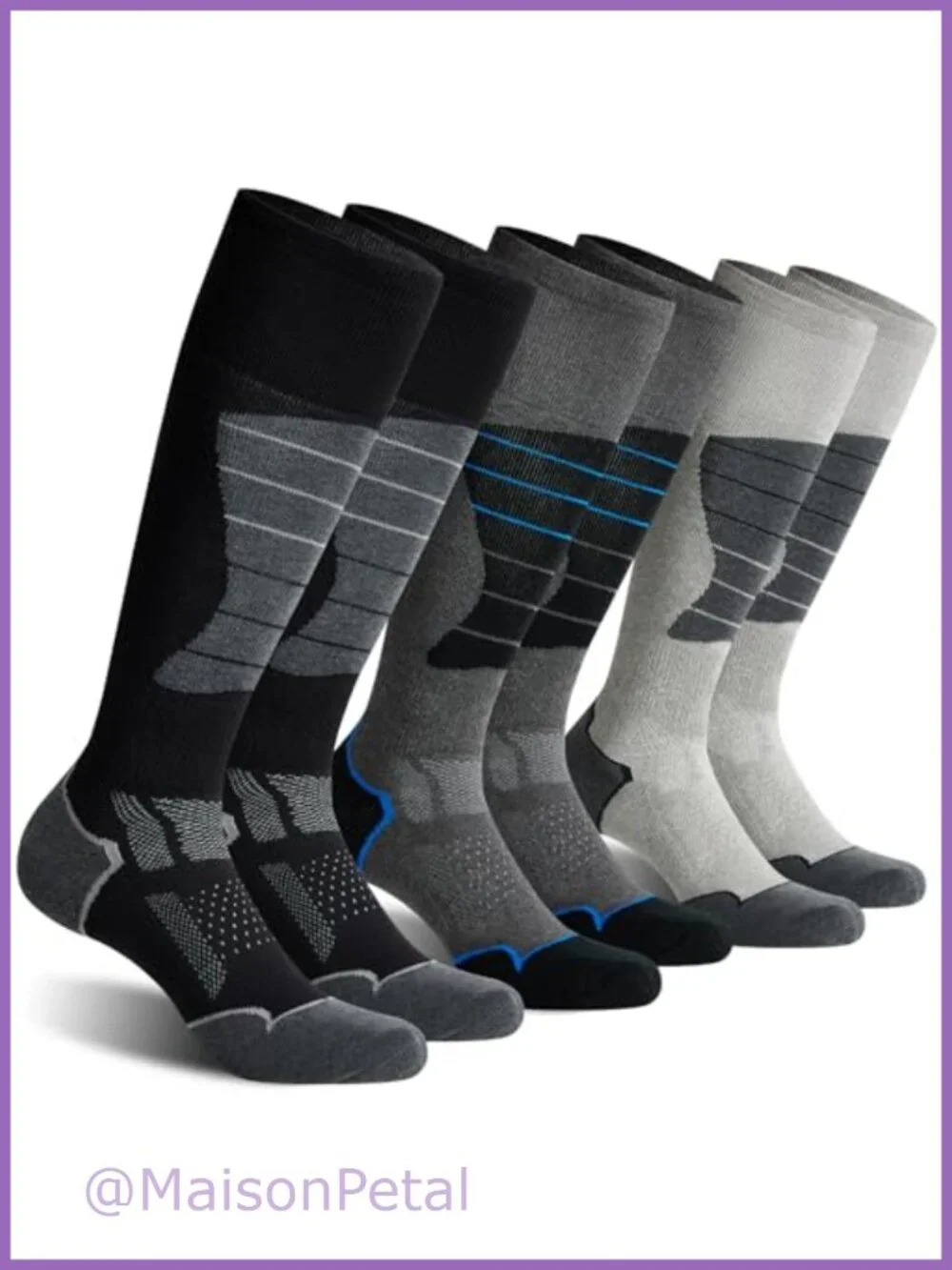 Wool Ski Socks Snowboard Thermal Knee Length Cushioned 3 Pairs